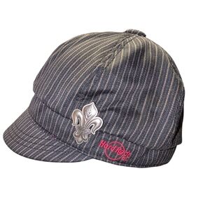 Hard Rock Cafe Fleur De Lis Grey striped and Red Satin Lined Cap